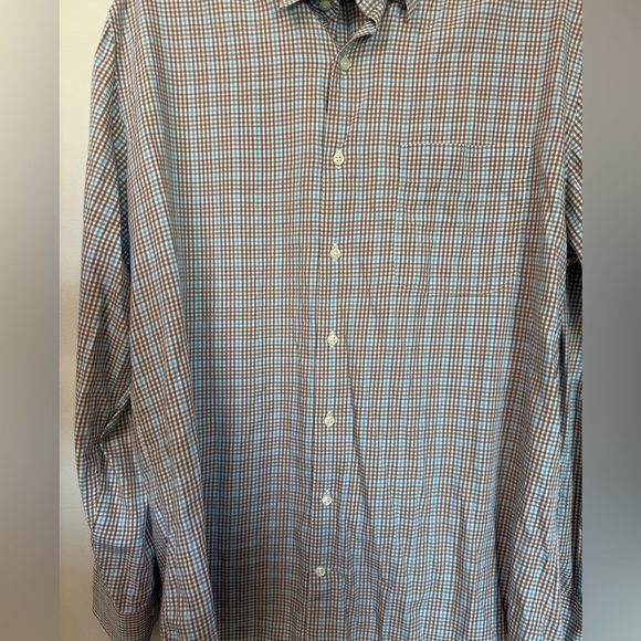 Peter Millar Blue and Brown Casual Button Down Shirt size Large - Picture 3 of 6